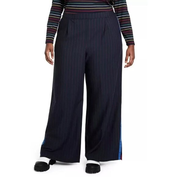 La Ligne Pants - La Ligne Navy Blue Elastic Waist Red & Blue Piping Dress Pants